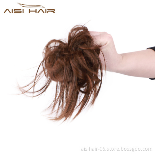 Aisi Hair Synthetic Donut Brown Chignon Curly Bun Pad Chignon Elastic Band Ribbon Ponytail Rope Rubber Hair Extension For Women
